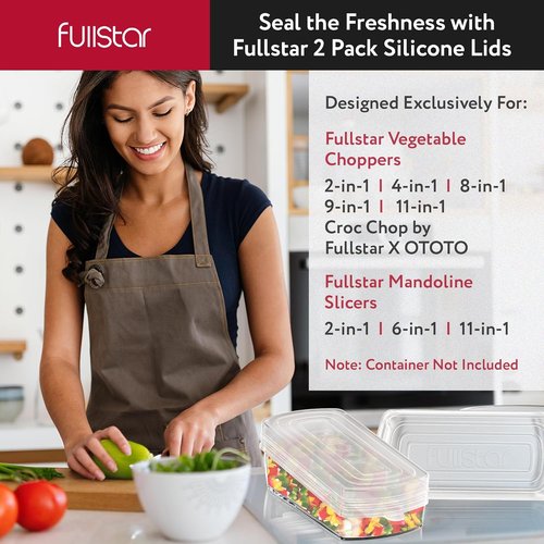 Fullstar Silicone Stretch Lids | Reusable Food Covers for Choppers & Slicers - Flexible & Durable - Pack of 2
