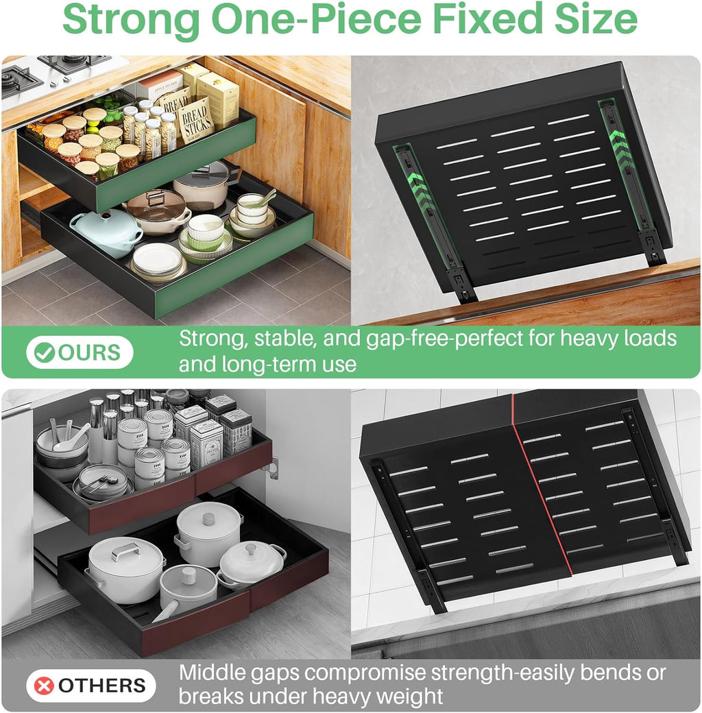 Skiennix Pull-Out Cabinet Organizer - 21" Deep Heavy-Duty Slide-Out Drawers for Kitchen & Bathroom - Black