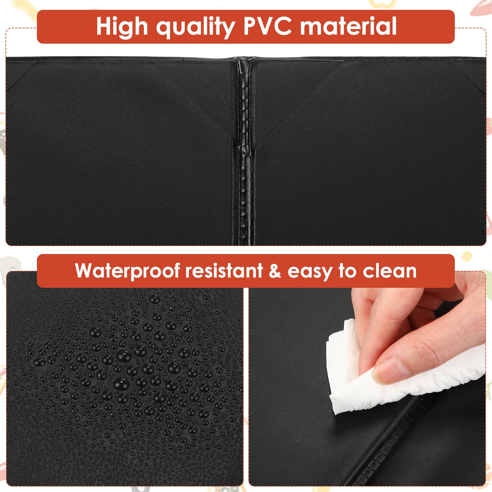 20 Pieces Black Menu Covers PVC Waterproof Restaurant Cafe Bar Fold Menu Book 2 View Double Fold Angled Corners Menu Covers for Wine Drinks Cafes List Covers Set, Fits 4.25 x 11 inches Menu