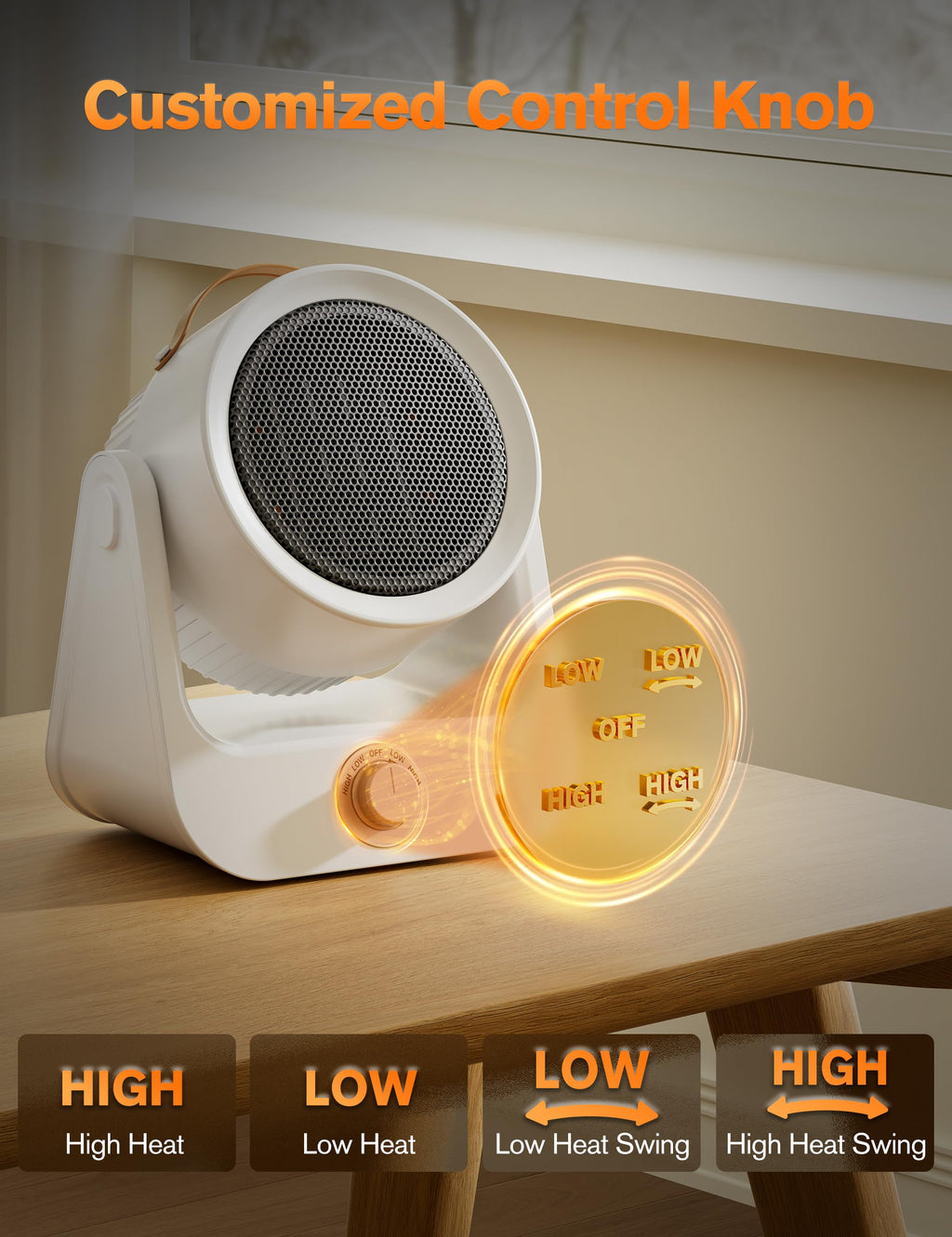 Electric Space Heaters For Indoor Use, 100°unlimited Oscillating, 2S Instant Heating, 1500WPTC Ceramic Electric Patio Heaters For HomeOffice, Tip-Over & Overheat Protection, 2 Heating Modes, SnowWhite
