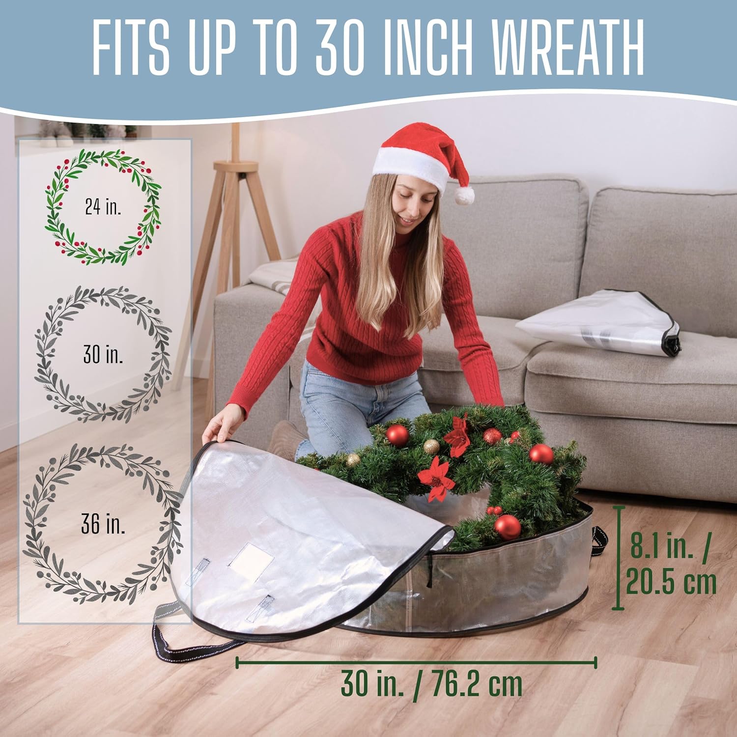 VENO Wreath Storage Container - Heavy Duty 30 Inch Clear Bag with Wall Hanging Handles | 4 Pack