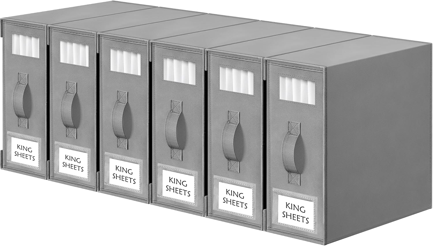 Criusia Bed Sheet Organizers - 6 Pack Foldable Linen Storage Box for King/Queen Bedding Sets | Grey