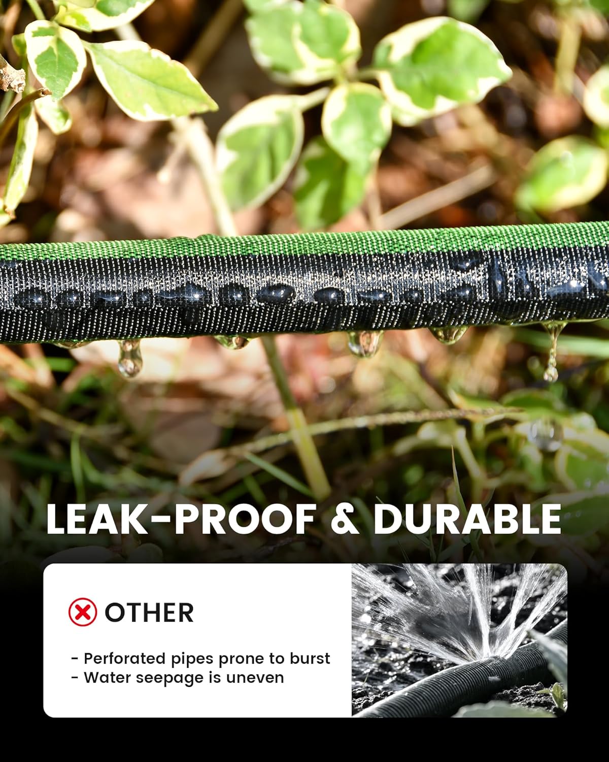 RAINPOINT Soaker Hose - 25FT Leakproof Flat Drip Hose | 80% Water-Saving for Gardens & Vegetables