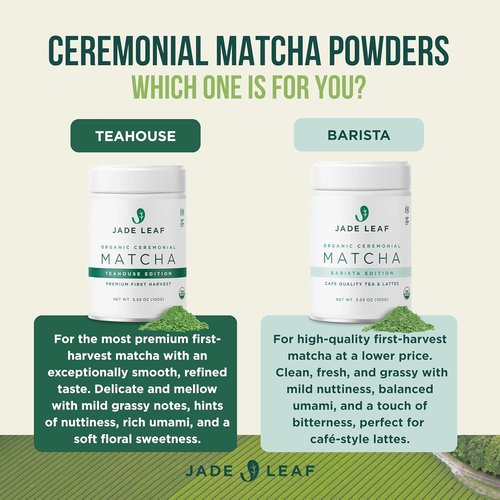 Jade Leaf Matcha Organic Ceremonial Grade Green Tea Powder - 100% Pure Japanese First Harvest | 30g Tin