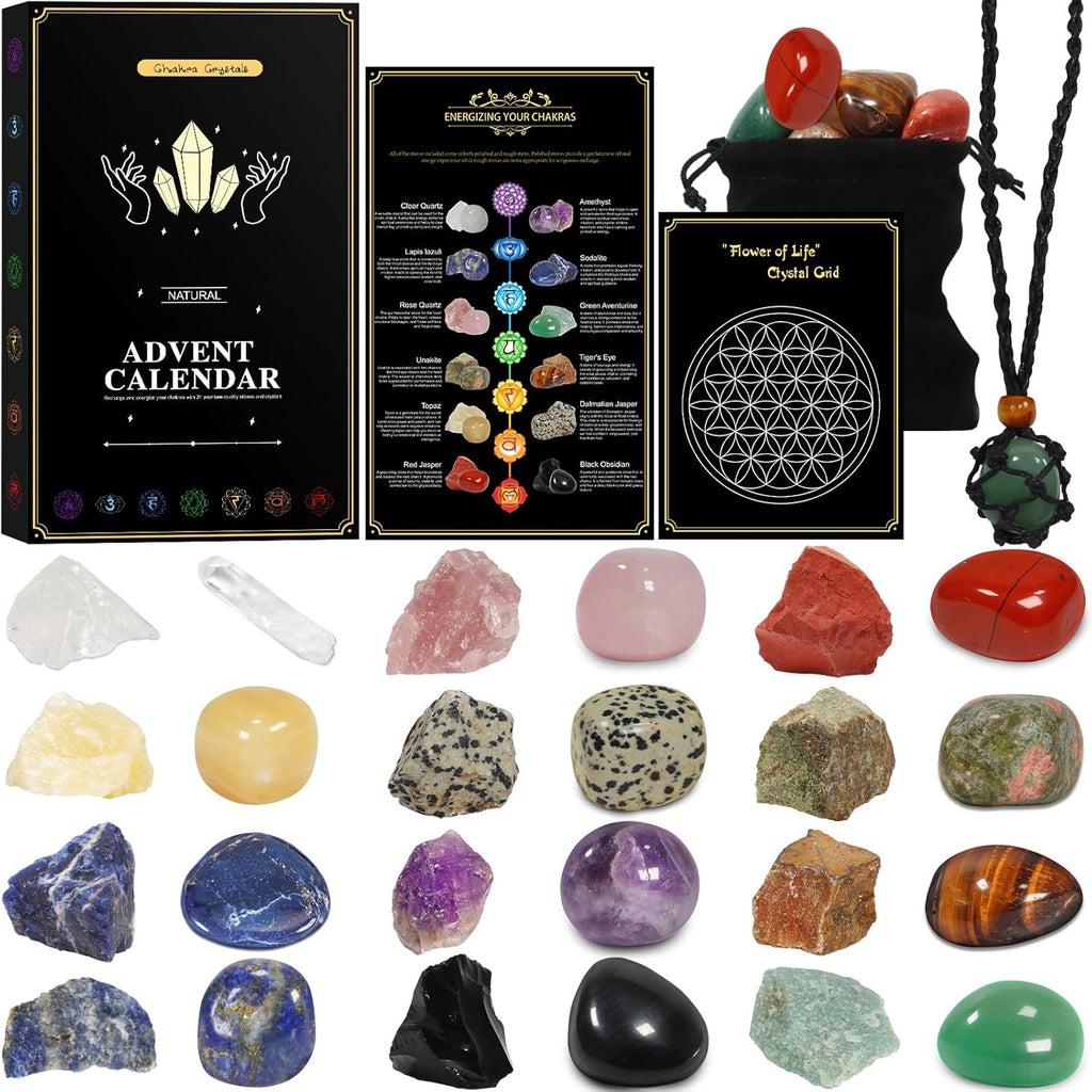Skiennix Crystal Advent Calendar 2025 | 24-Day Rock Healing Gemstone Countdown for Adults