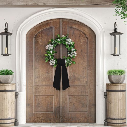 2pcs Black Cotton Wreath Sash for Front Door Solid Polyester Wreaths Satin Sash Burlap Garland Ribbon Accessories for Wreath Yard Doorway Indoor Outdoor Bow Bridal Shower Home Decor,5.1 x 54.3