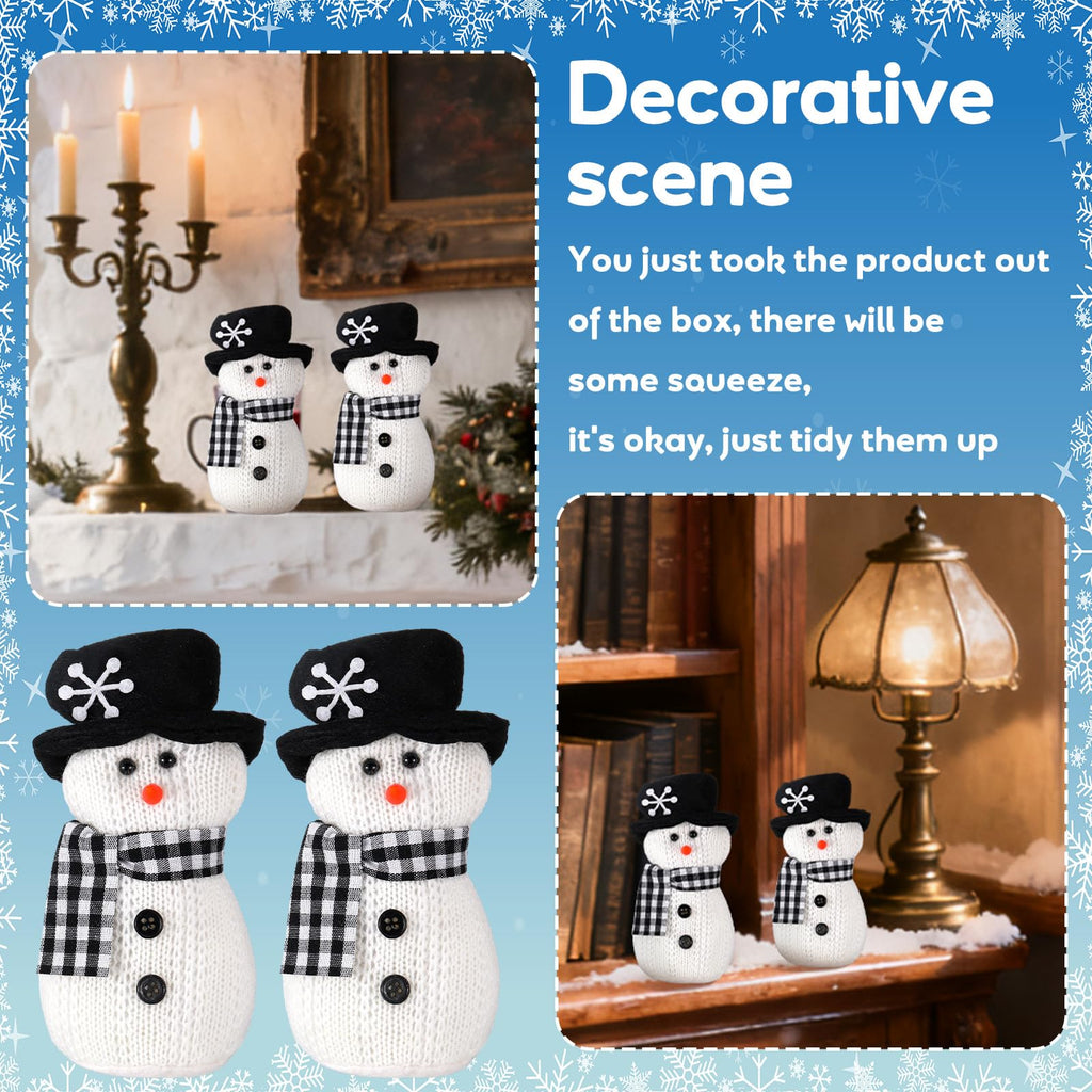 SmoothNovelty 2 Pcs Winter Snowman Plush Toys 6'' Snowman Figurines with Black and White Checkered Scarf Christmas Snow Man Table Centerpieces for Holiday Winter Home Table Fireplace Decor