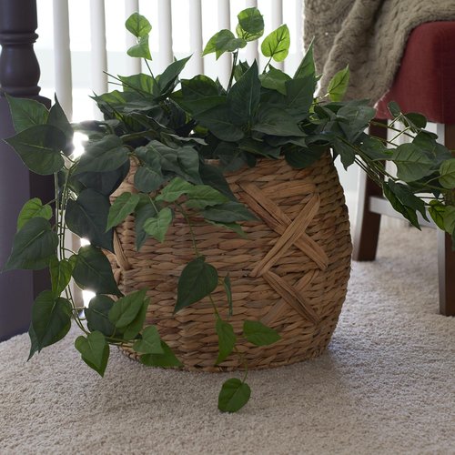 Household Essentials ML-4112 Hyacinth Round Floor Basket, X-Design, Brown