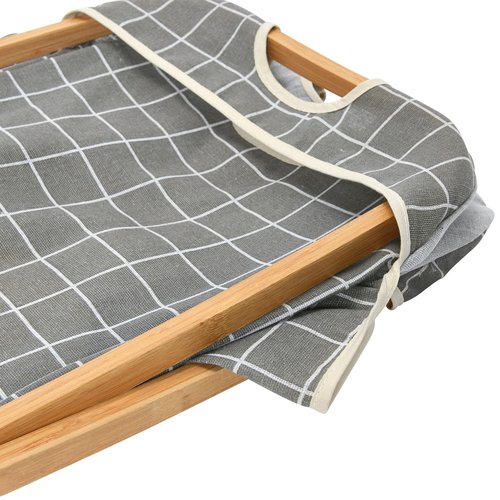 Household Essentials Bamboo X Frame Hamper with Grid Pattern, Gray