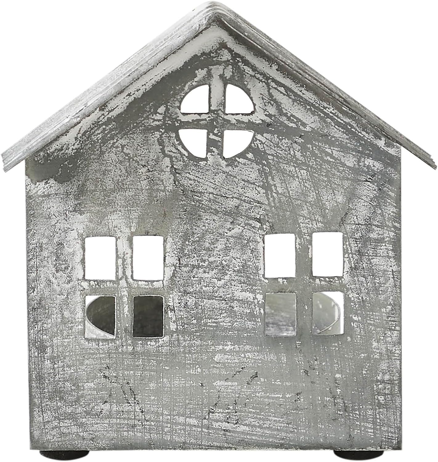 Metal Village House Tealight Holder by [Brand Name] - Antique Grey, 3.25x2.75x2 Inches