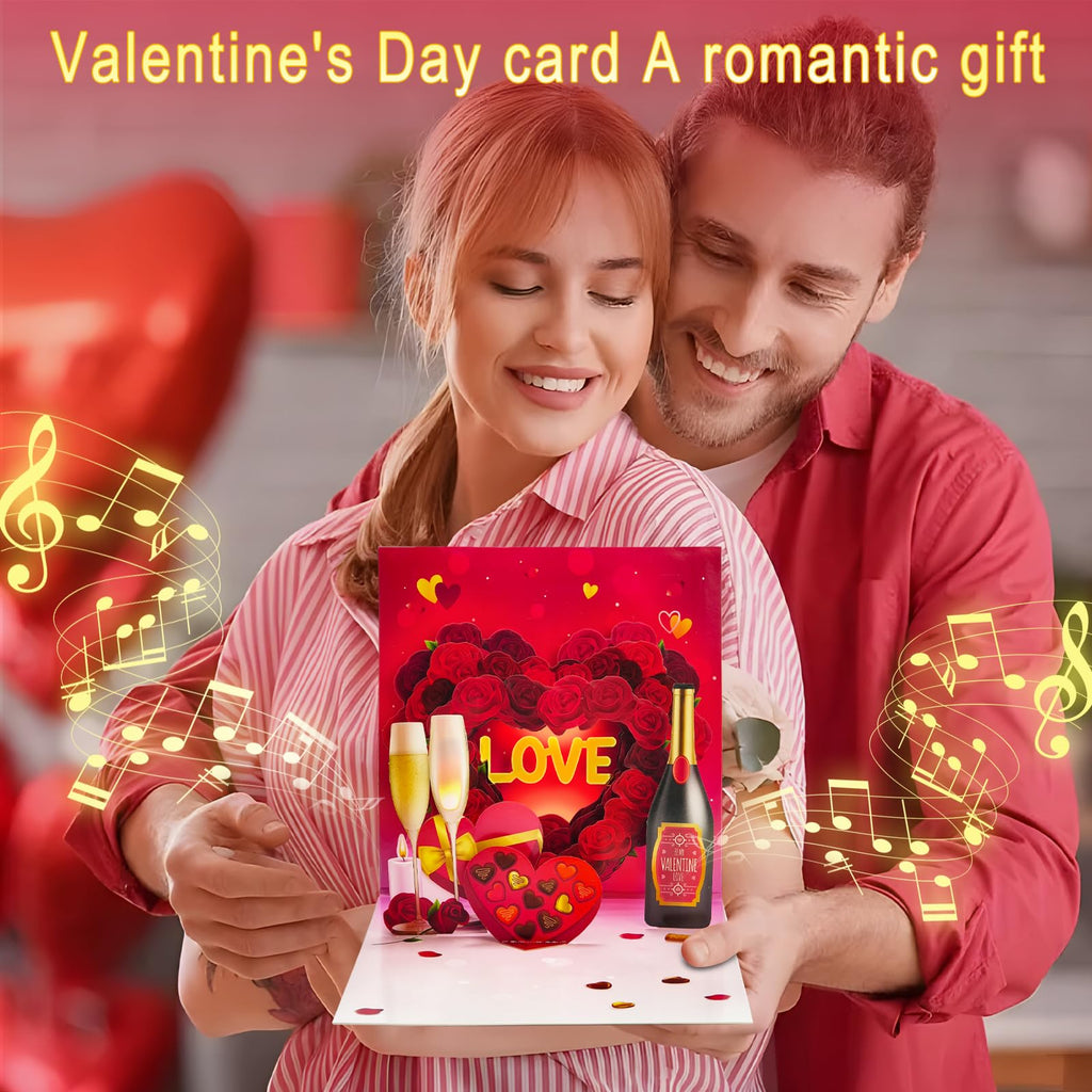 DTESL Valentine's Day Cards, Anniversary Card Pop Up Card,Champagne LED light & Music, Valentine card for women and men, music playing Valentine- accompaniment, impresses lovers