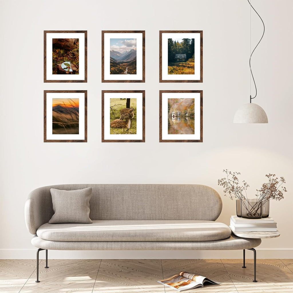Skiennix 11x14 Picture Frame - Deep Brown Wood Frame with 8x10 Mat for Wall Display