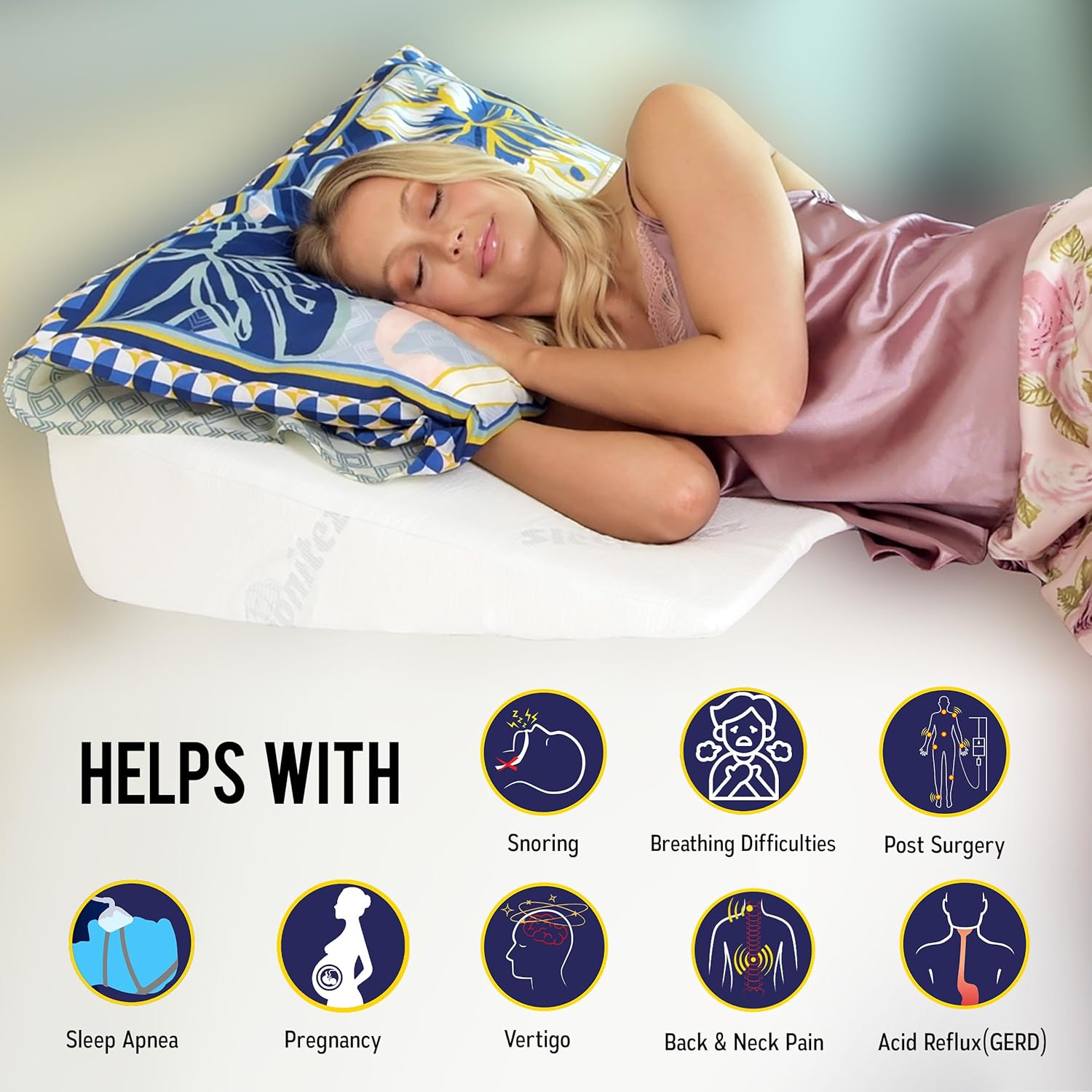 Sleepnitez Bed Wedge Pillow - Memory Foam Design for Acid Reflux, Snoring Relief & Comfort | 8" Size with 3.25" Top Layer