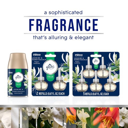 Glade PlugIns Refills Air Freshener, Jasmine & Honeysuckle, Scented and Essential Oils for Home and Bathroom, 0.67 Fl Oz, 5 Count