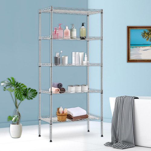 BestOffice 5-Tier Wire Storage Shelves - Heavy-Duty Chrome Racks | 22x12x48 | No-Tool Assembly, Holds Up to 750 lbs | Perfect for Home & Garage