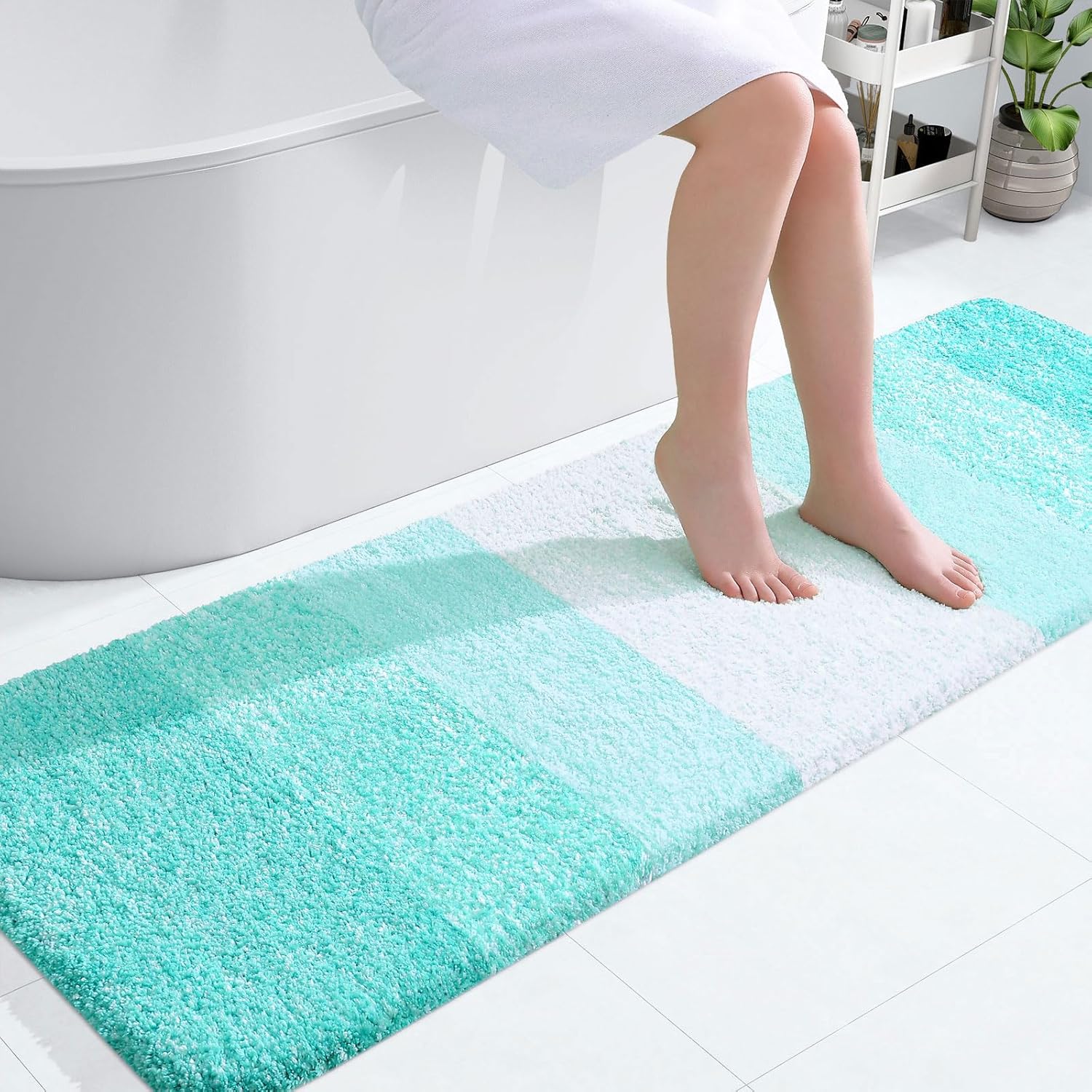 OLANLY Bathroom Runner Rug - Extra Soft Microfiber Mat | Quick-Dry, Washable, 59x20, Teal