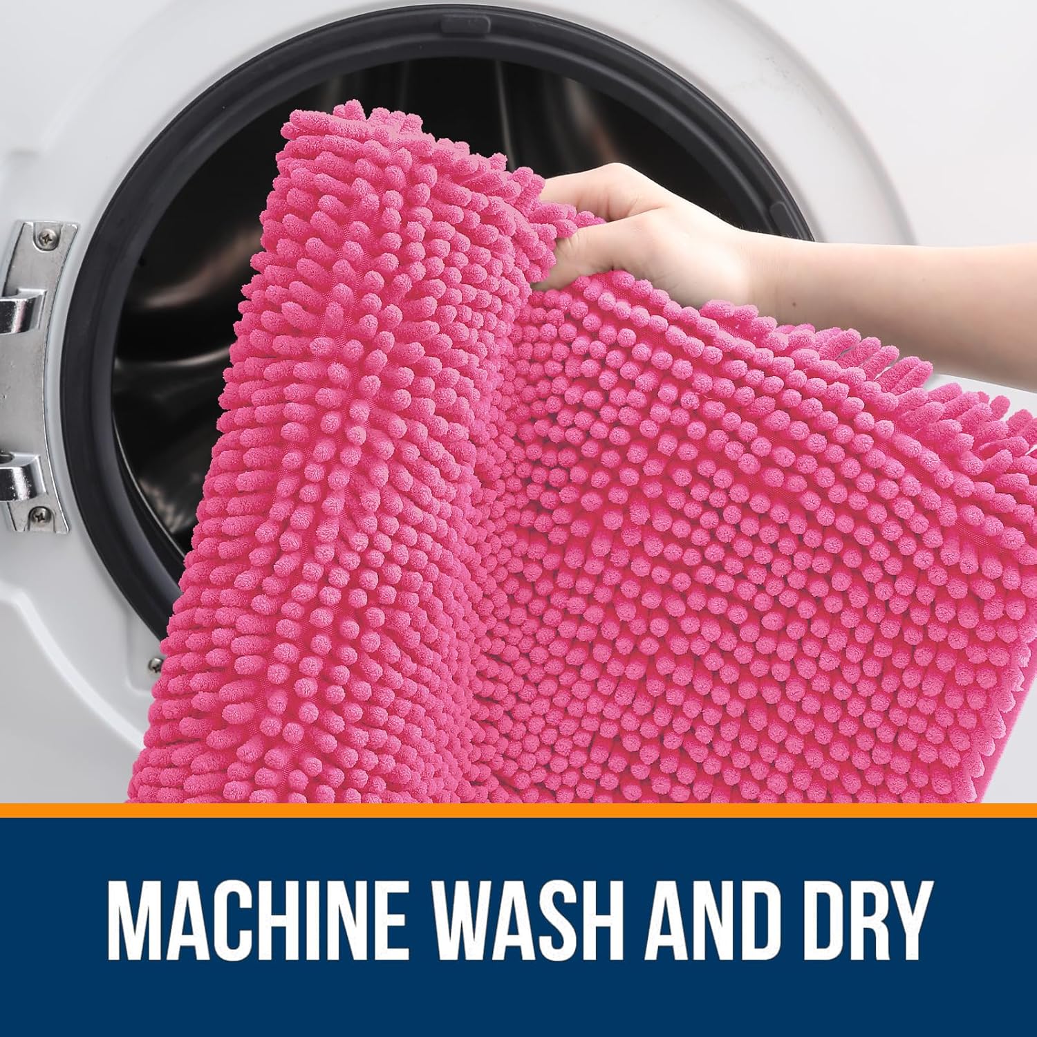 OLANLY Bath Rugs - Extra Soft Chenille, Quick-Dry & Machine Washable | 36x24 Hot Pink Bathroom Mat