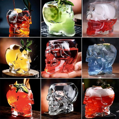 TVIAOH 350ml 6pcs Skull Wine Glass Funny Large Glasses Drinking Glass Vodka Spirits Cup Glass, Halloween Decorations Gifts Halloween Themed Party Holiday Gifts New Skull Cup (6)