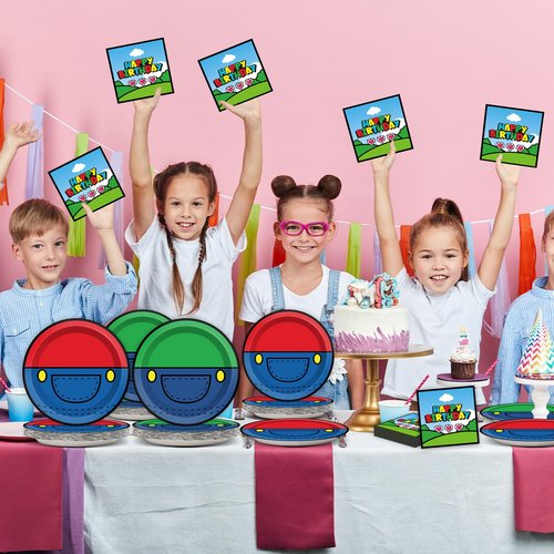 200pcs Super Brother Birthday Party Supplies Super Brother Plates Disposable Paper Tableware Super Bro Plates Napkins with Fork Super Bro Decoration Super Video Games Tableware for Kids Baby Shower