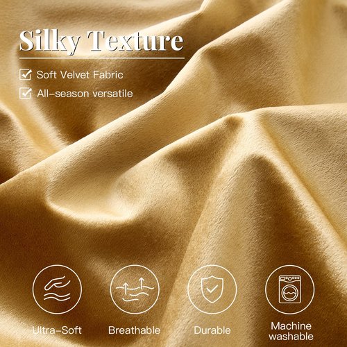 MUSSEL Bedding Comforter Set Queen Size 3 Pieces-Luxury Shiny Gold Striped Lightweight Bedroom Comforter Queen Size,Soft Velvet Bed Set with 2 Shams