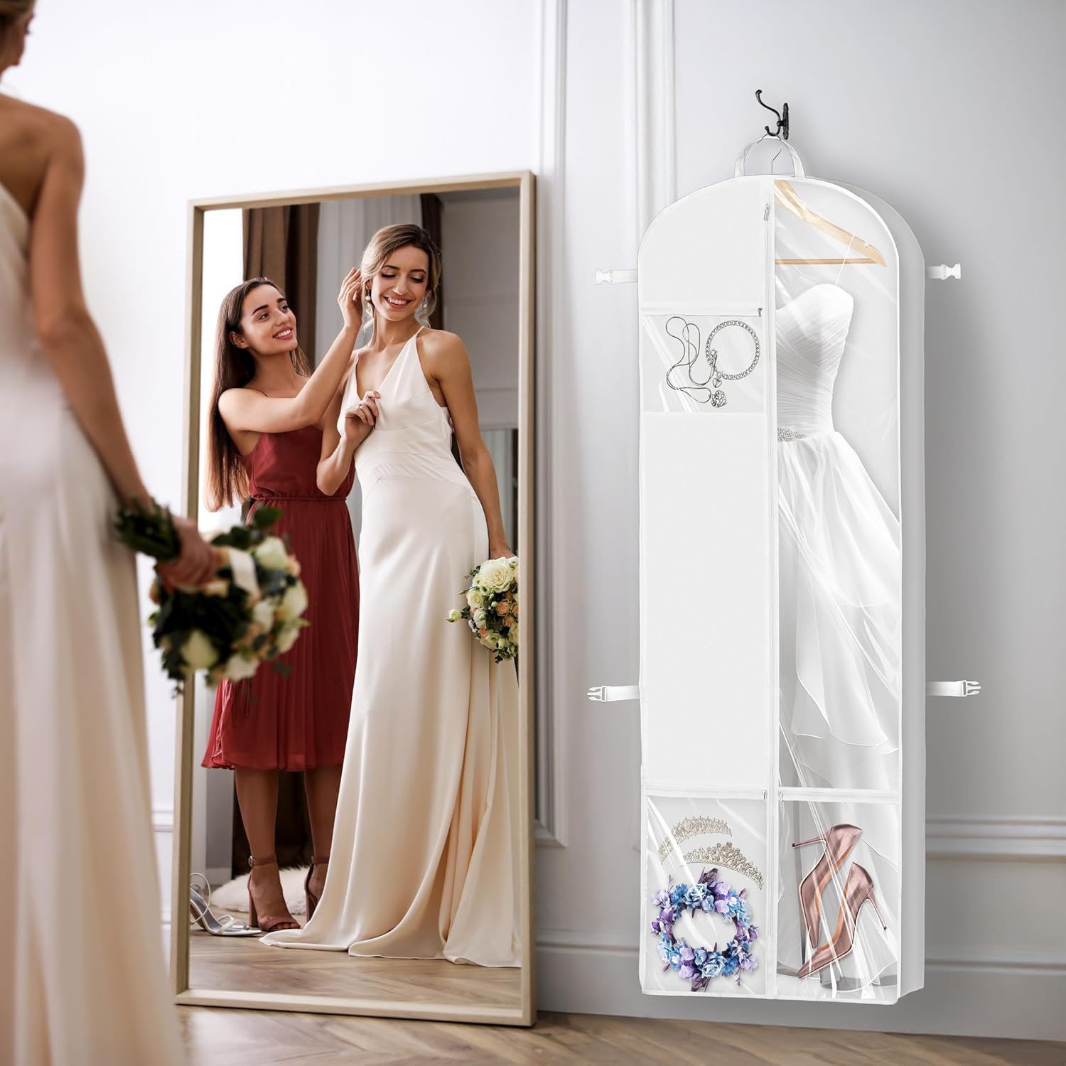 Simple Houseware 70-Inch Wedding Dress Garment Bag - Gusseted Design with Pockets, White