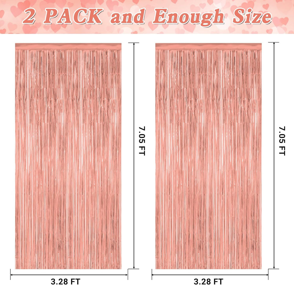 ZATAYE Rose Gold Fringe Curtains - 3.28 FT x 7.05 FT Metallic Photo Backdrop | Party & Wedding Decor