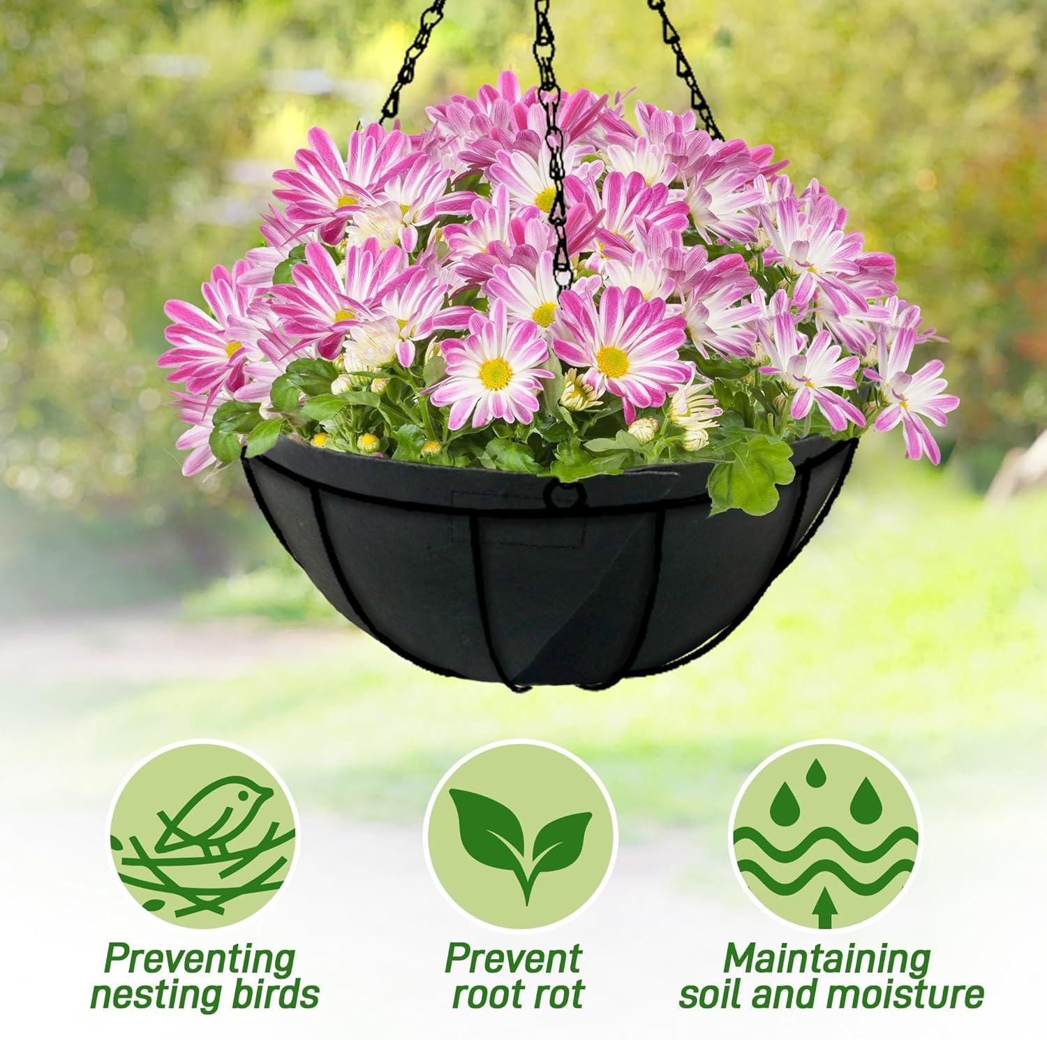 Skiennix 12-Inch Fabric Planter Basket Liners - Durable Felt Coco Fiber Replacement for Hanging Baskets