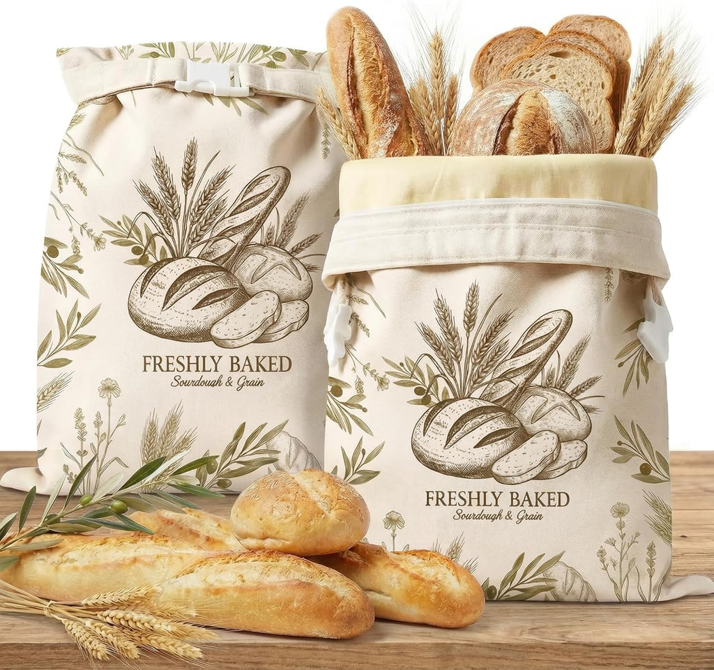 Beeswax Bread Bags - 2 Pack Cotton & Beeswax Zipper Bags for Sourdough | Large 17"×13" Freezer Safe