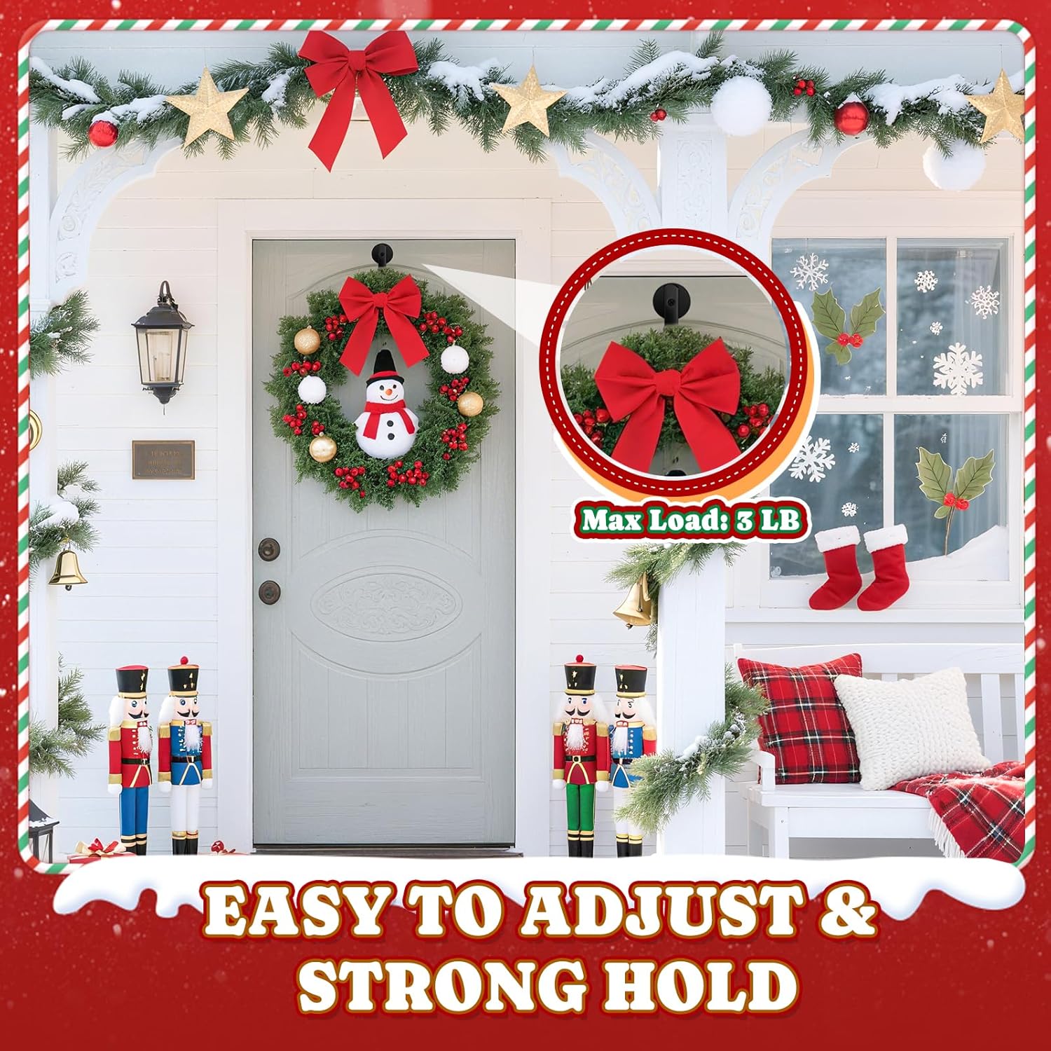 Skiennix Magnetic Wreath Hanger - Rubber Coated Hooks for Fridge & Metal Doors | Black, 2 Pcs