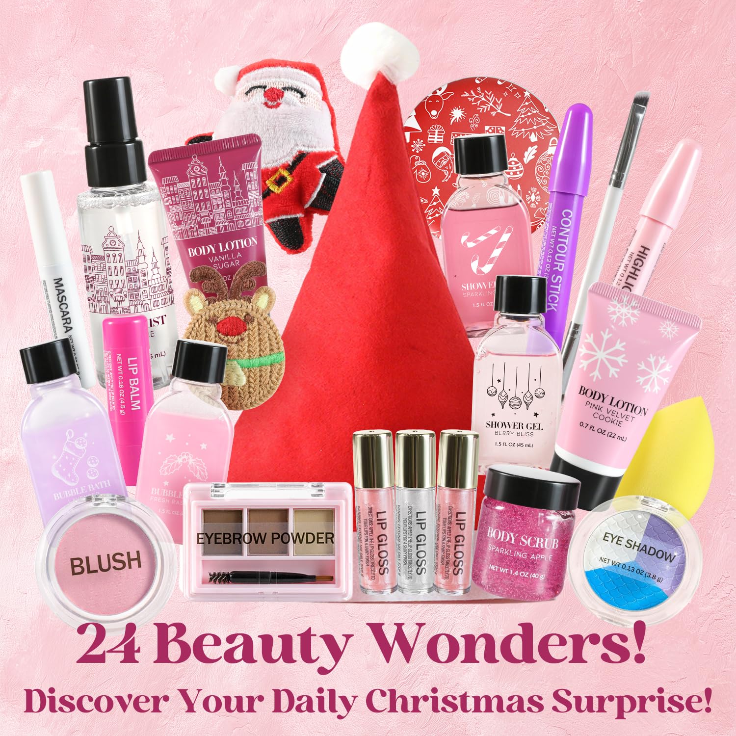 Regine Switzerland Makeup Advent Calendar 2025 - Ultimate Beauty Gift Set for Women & Teens | Includes Mascara, Blush, Lip Balm, Shower Gel