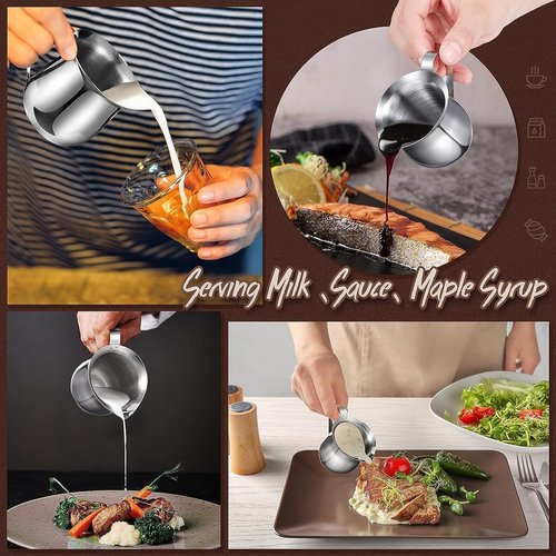 Luminel Set of 24-3oz - Stainless Steel Creamer Pitchers, Restaurant Milk Dispenser, Stainless Steel Coffee Creamer
