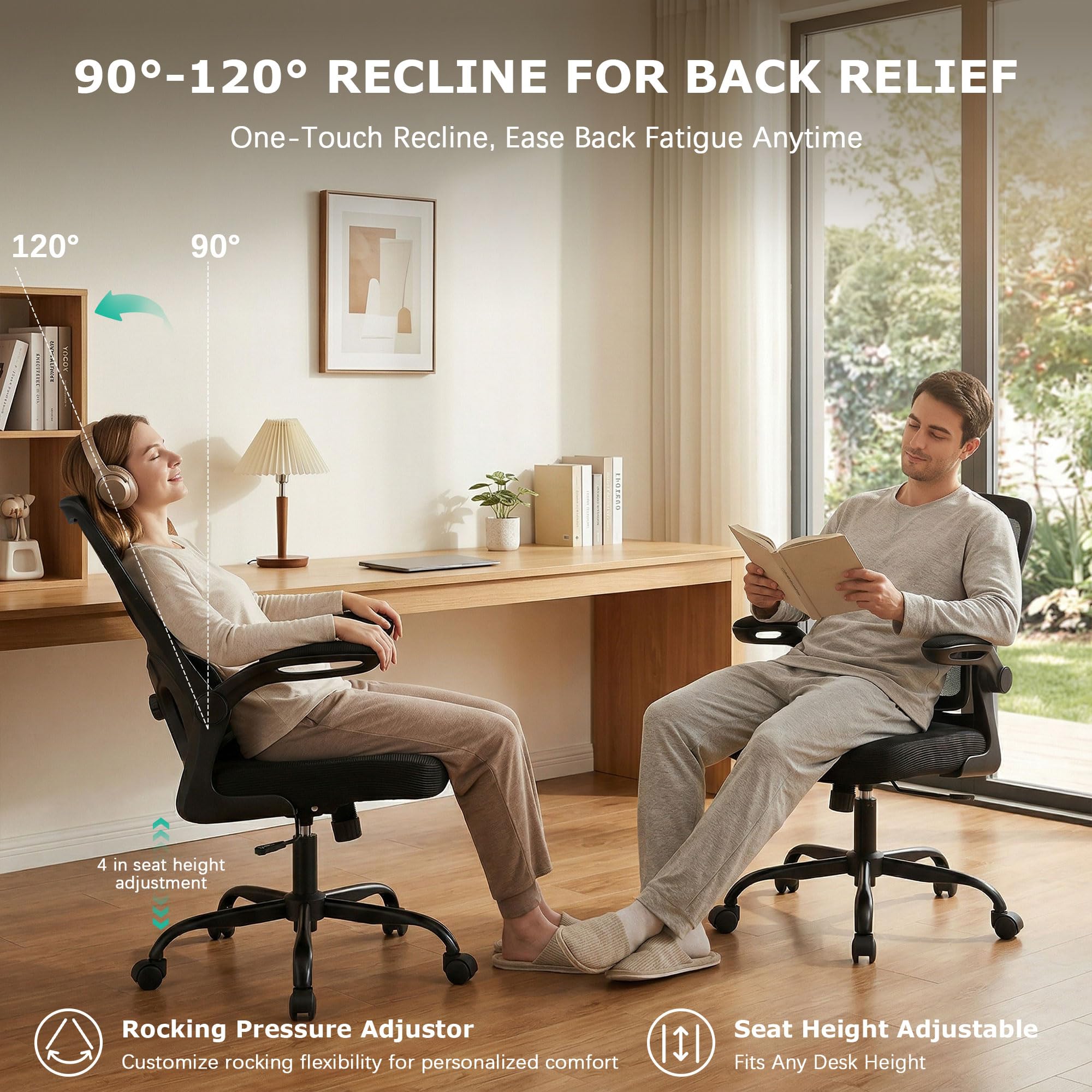 AreShark Office Chair Ergonomic Desk Chairs with Adjustable Lumbar Support, High Back Breathable Mesh Chair with Wheels& Flip-up Armrests,Rolling Swivel Comfy Task Computer Chair for Home Work Gaming