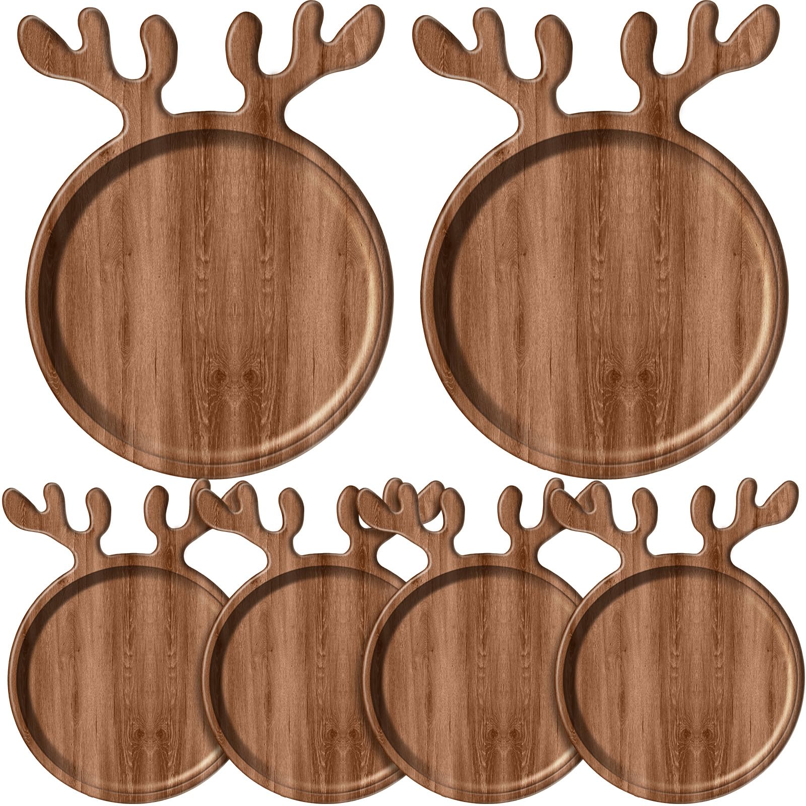Ziliny 6 Pcs Christmas Appetizer Platter 12 Inch Christmas Cutting Board Acacia Serving Trays Wood Charcuterie Board Tray Snack Dessert Candy Dish Plate for Kitchen Gifts(Deer Antle)