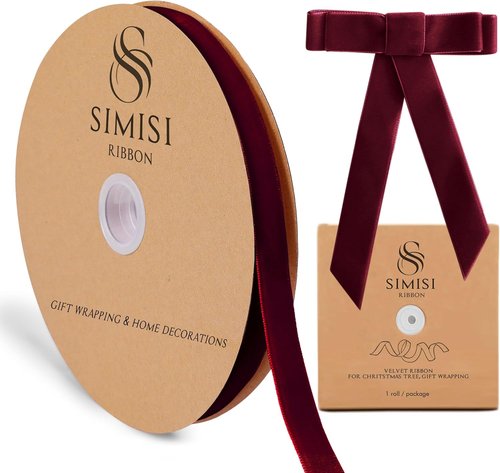 Burgundy Velvet Ribbon - 5/8" x 25 Yards | Perfect for Christmas Trees, Gift Wrapping & Bow Making