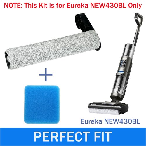 Replacement Parts Kit for EUREKA NEW430BL / JONR ED12 & ED12 LITE Vacuum | 2 Brush Rollers + 4 Washable Foam Filters
