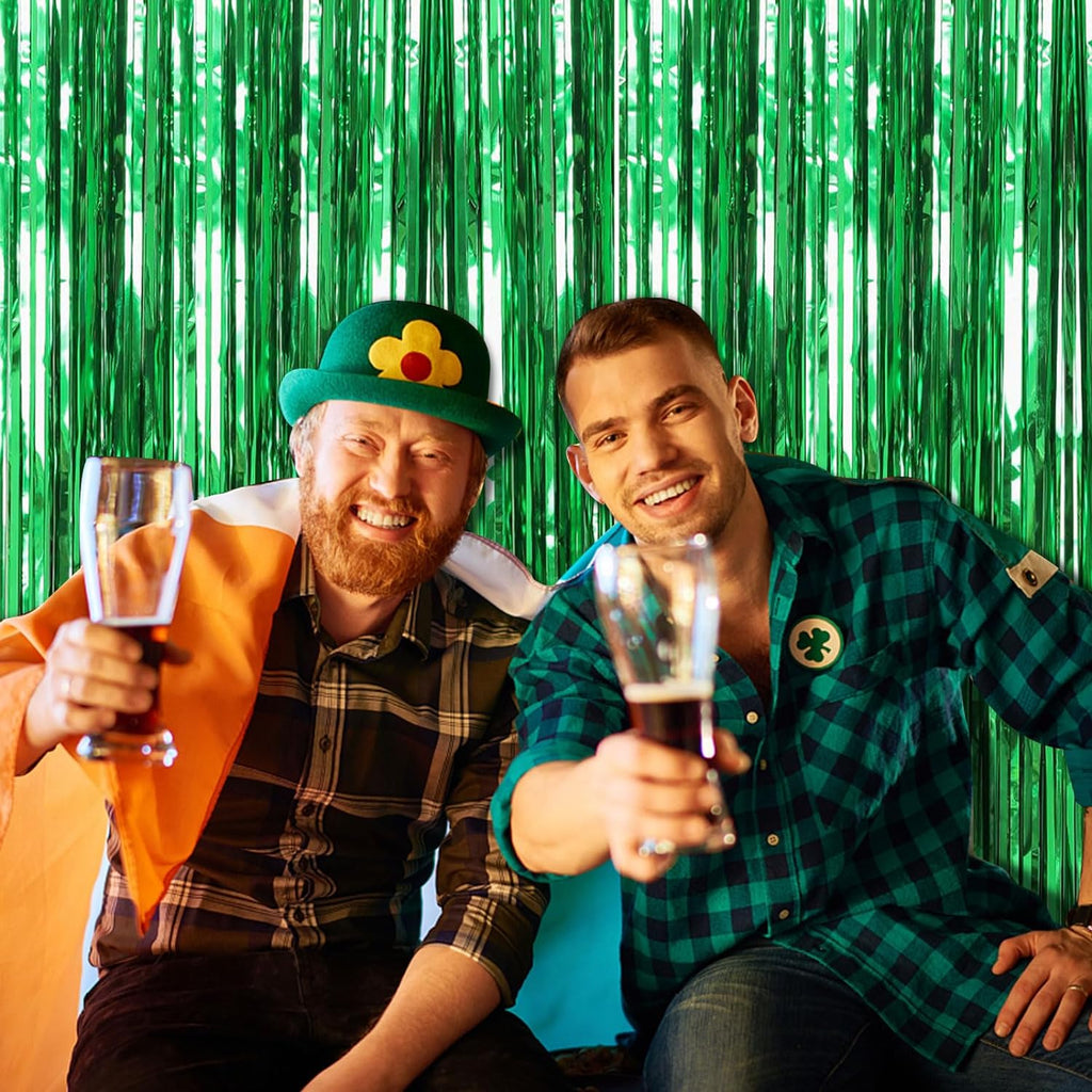 Skiennix Green Metallic Tinsel Foil Fringe Curtains - 10 Pack Photo Booth Backdrop for Parties & Celebrations