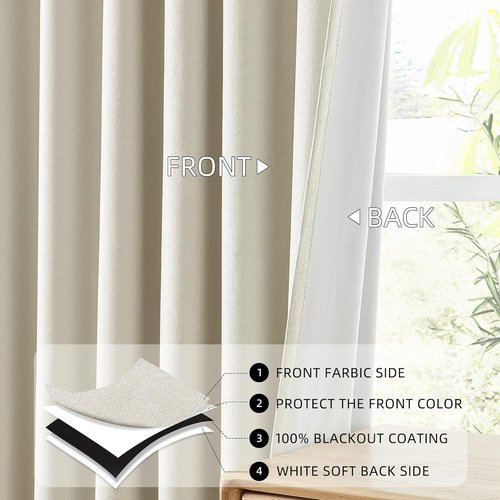 ChrisDowa 100% Blackout Curtains - Birch Solid Thermal Insulated Drapes | 45" Long, 2 Panels for Bedroom & Living Room
