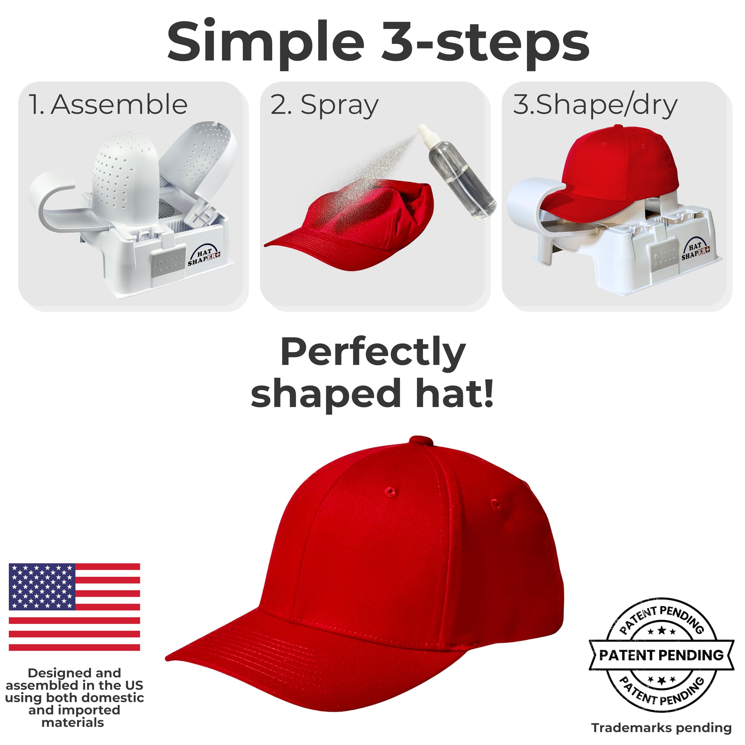 Danyco Adjustable Hat Shaper Machine with Stiffening Spray - Baseball Cap Shaper - Care Tool for Caps, Snapbacks, Fitted Hats - Fan Drying Tech for Shape Restoration & Preservation - Hat Gifts for Men