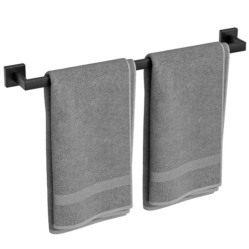 Bubxo Matte Black Towel Bar, 24 Inch Bathroom Towel Rack, Towel Holder Wall Mounted, Square Base Thicken SUS304 Stainless Steel Towel Rod Modern Home Decor (Total Length 26-Inch)