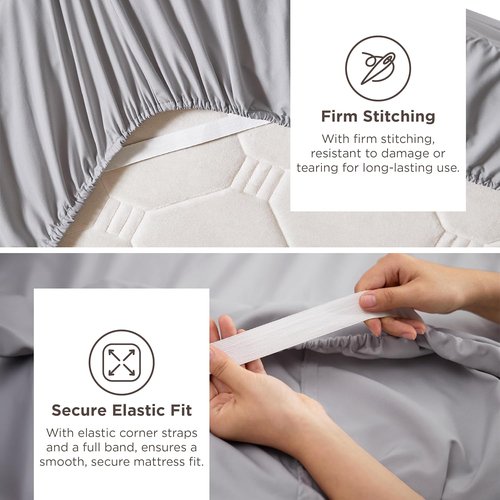 Bedsure Deep Pocket Queen Sheets Set - Soft & Cooling 4-Piece Bed Sheets for Mattresses Up to 21 Inches - Light Grey