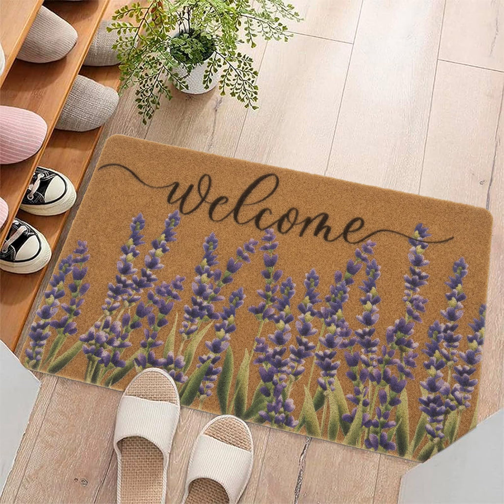 XuoAz Lavender-Welcome-Doormat for Indoor Outdoor Entrance Floral-Spring-Summer-Door-Mats Non Slip Coir Seasonal Doormat 17 x 29 Inches