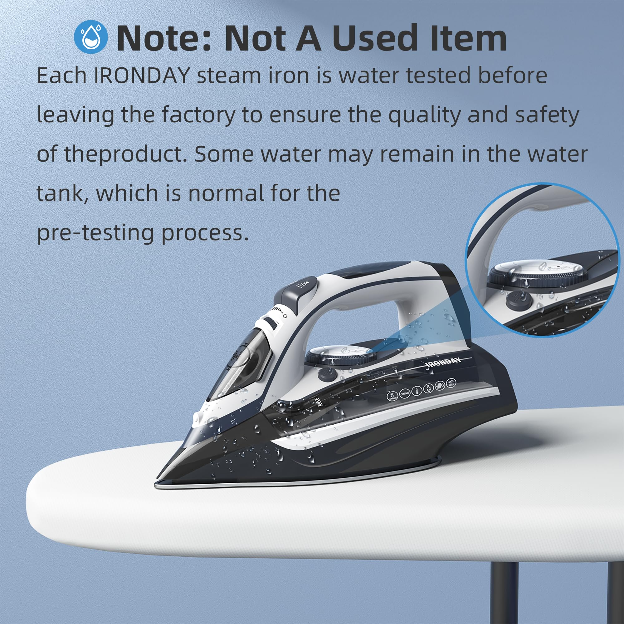 IRONDAY Steam Iron for Clothes 20s Fast Heat-up,1700W Iron with 14.07oz Large Water Tank,Non-Stick Ceramic Soleplate, Anti-Drip, Auto-Off, Burst Steam, Self-Cleaning, Ironing Clothes for Home, Grey
