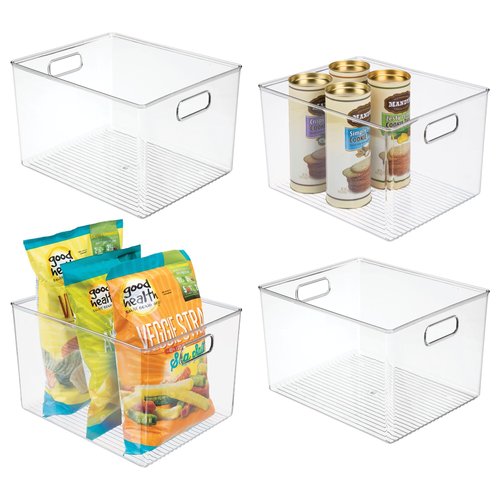 iDesign Storage Bins with Handles - Organize Kitchen, Bathroom, or Home Office - Set of 4 - Clear
