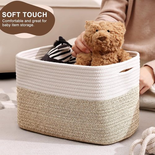 Homsorout Cotton Rope Baskets - 12” Decorative Woven Storage Bins for Living Room & Laundry | 4 Pack, White/Brown
