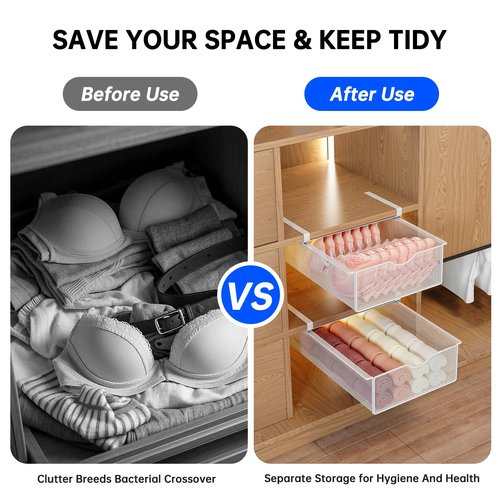 WOCHUANGSI 2 Pack Closet Pull-Out Baskets Bra Underwear and Sock Organizer for Drawer Women College Dorm Room Essentials (White)