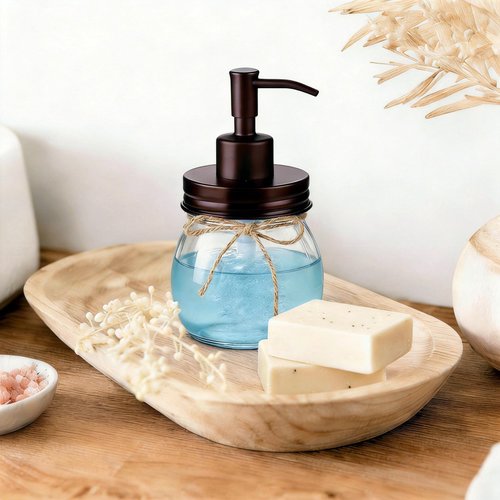 Amolliar 10 OZ Mason Jar Liquid Soap Dispenser, Stainless Steel Pump & Lid, Cute Farmhouse Decor for Kitchen, Bathroom, Refillable Hand Soap Dispenser, Lotion Soap Dispenser, Dish Soap, Bronze 1 Pack