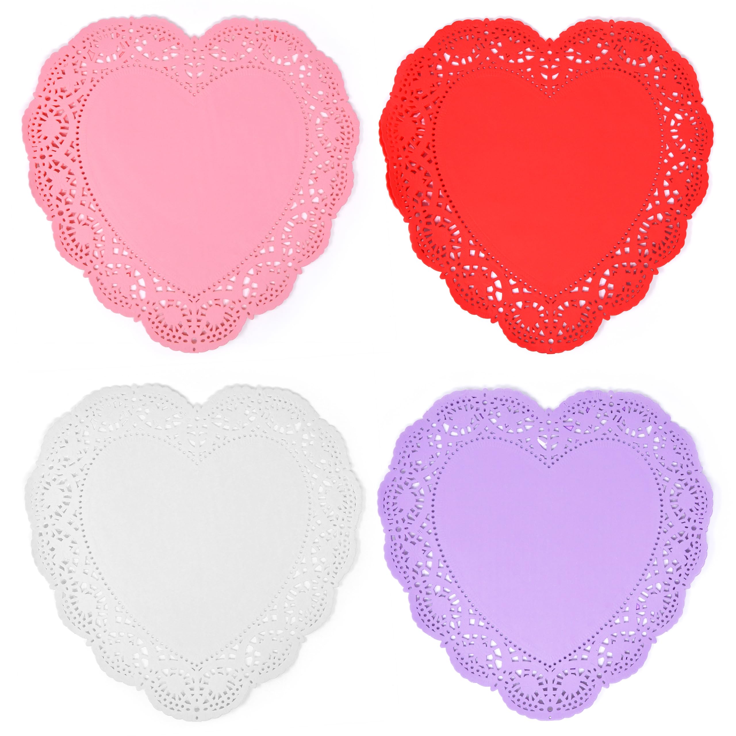 Gift Boutique 10 Inch Heart Doilies, 100 Count Large Valentine Paper Doily Set in Red Pink White & Purple for Table Décor and Crafts