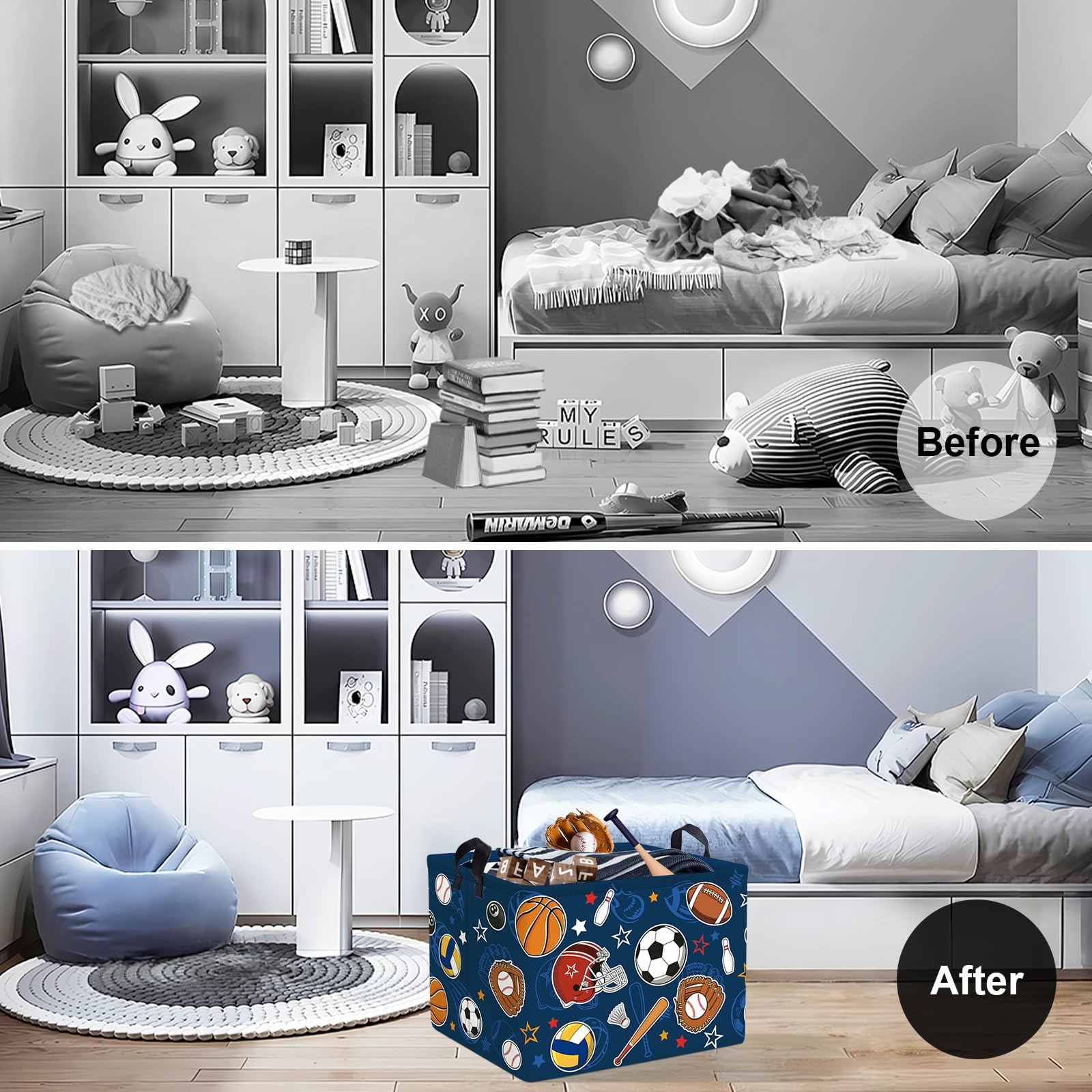 Clastyle Cartoon Sport Ball Laundry Basket Kids Clothes Book Storage Basket Gift Toy Box for Bedroom Decor,Football,40x30x30 cm
