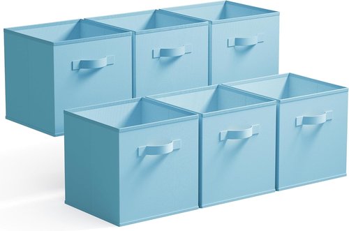 Granny Says Cube Storage Organizer - 11 Inch Foldable Storage Bins with Handles | Light Blue, 6 Pack for Kids' Rooms