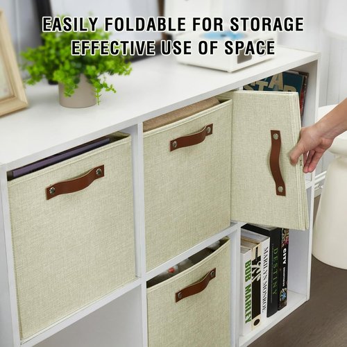Bagnizer Collapsible Storage Cube Bins - Foldable Organizer with 2 Handles | 13"x13"x13", Beige, 4 Pack